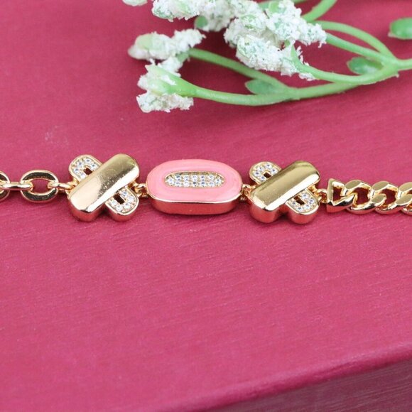 "Rose Gold Bracelet with Pink Enamel and Crystal Accents, XPBL0815 - Picture 11 of 12